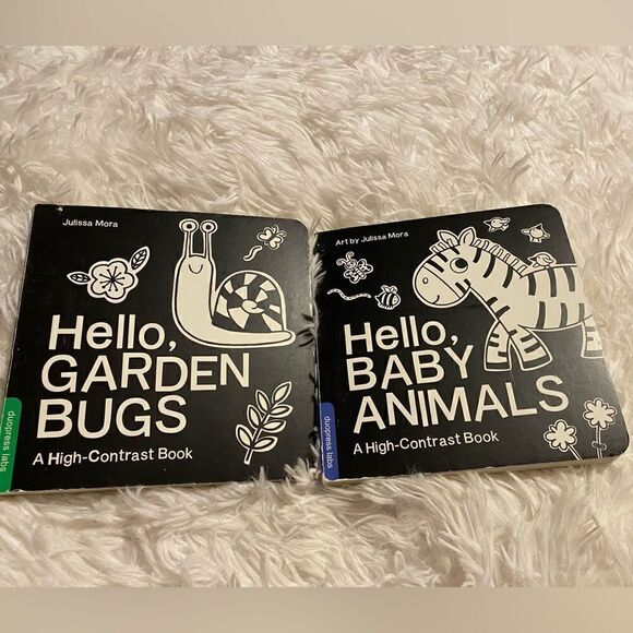(2) High Contrast Baby Books: ‘Hello, Garden Bugs’ & ‘Hello, Baby Animals’ - Picture 1 of 3
